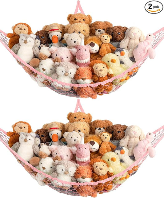 Stuffed Animal Storage Hammock Net Corner - Large Toy Hammock Net for Stuffed Animals Room Decor - Cute Stuff Animal Organizer Holder for Plush Plushie - Kids Baby Nursery Wall Bedroom Home Decor