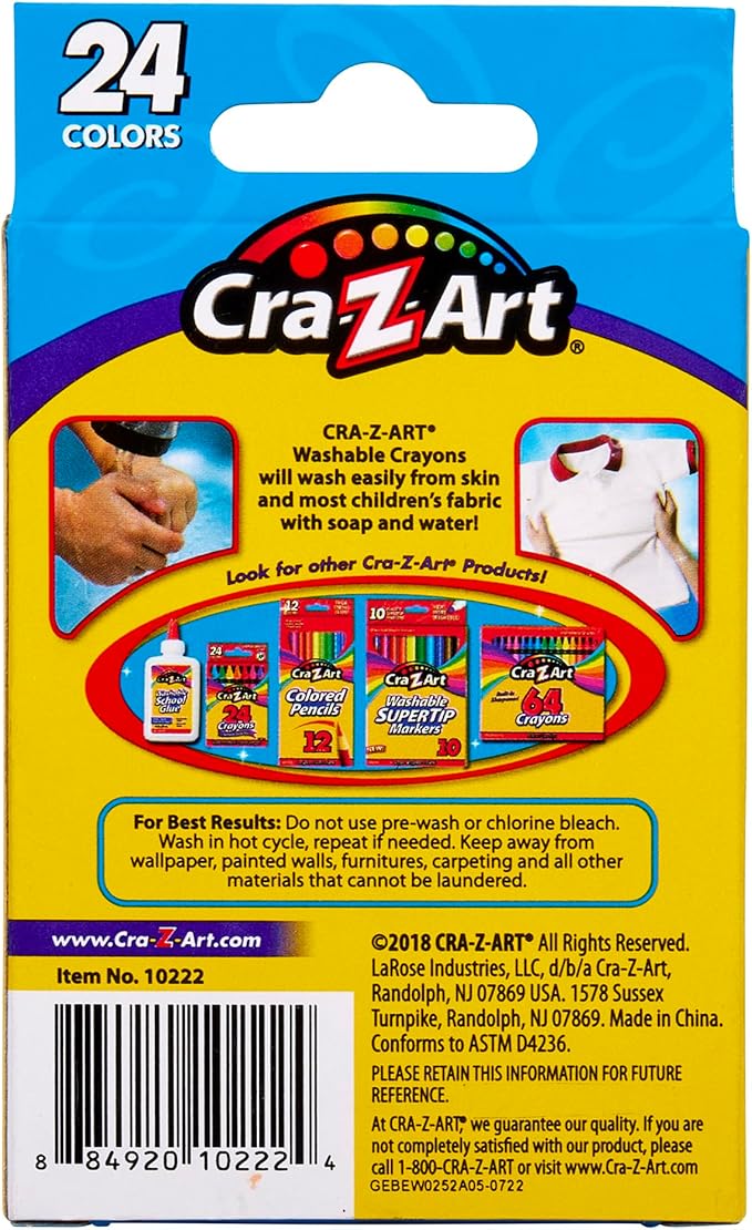 Cra-Z-Art Washable Crayons, Bulk Pack, 24 Count, 6 Packs of Crayons, Bulk School Supplies for Classroom, Back to School Essentials