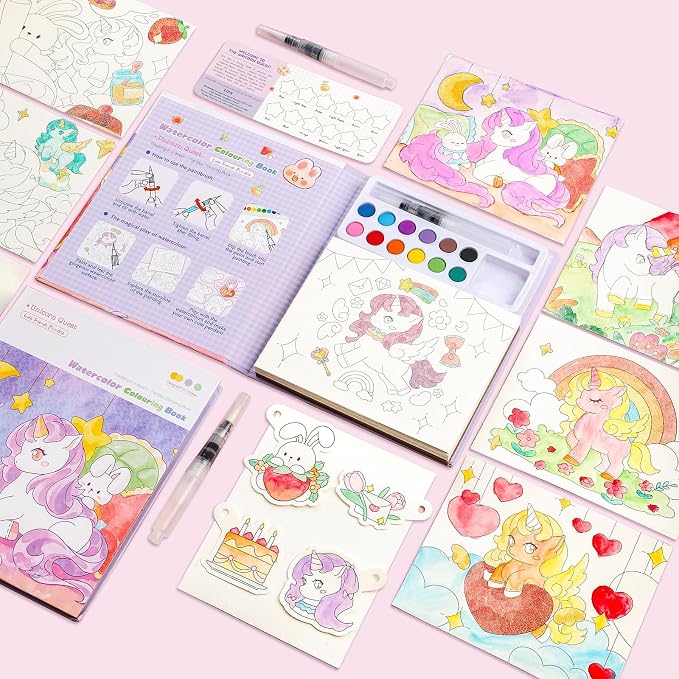 Accevo Paint with Water Coloring Books for Toddlers, Unicorn Theme Mess Free Watercolor Painting Papers for Kids Water Color Paint Kit Art and Craft Toys Birthday Christmas Gift for Ages 3-5, 4-8