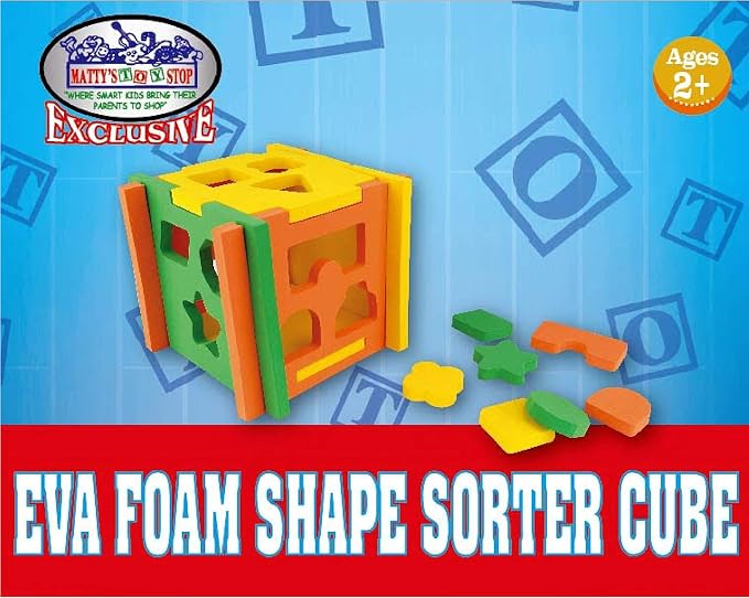 Matty's Toy Stop EVA Foam Soft Shape Sorter 5.5" Cube for Toddlers (Bright Colors)
