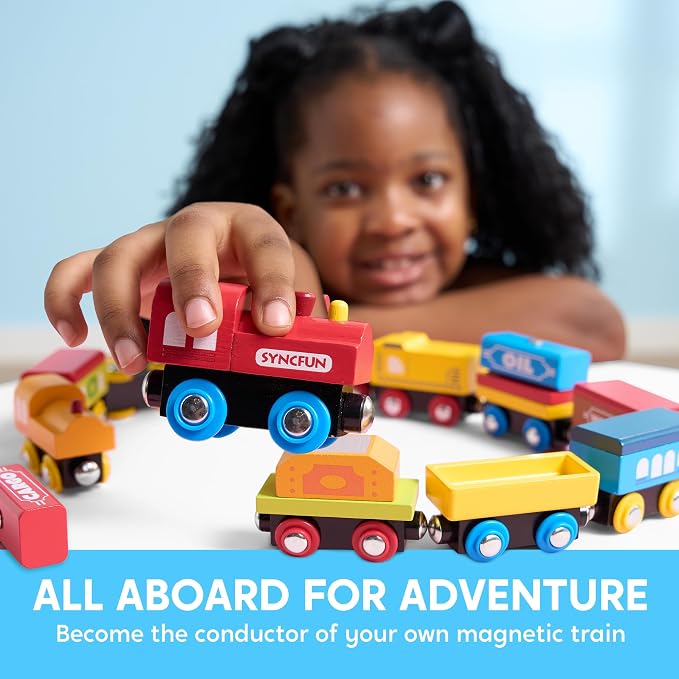 Montessori Wooden Train Toy Set for Kids, 12PCS Magnetic Train Cars with Storage Gift Box, STEM Educational Toy for Boys & Girls, Ages 3-8 Years, Easter Birthday Party Gift