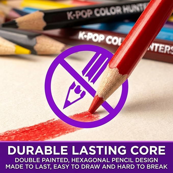 KPop Color Hunters Colored Pencil Set - 12 KPop Demon Hunters Merch Pencils with Clever Foil-Stamped Names, Soft Core Pencils for Coloring Books, Drawing, Ideal Gift for KPop Demon Hunters Fans