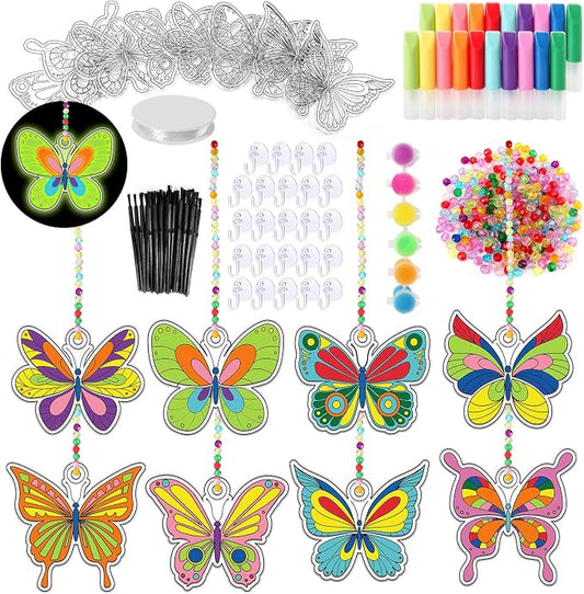 Nlicrst 32 Sets Butterfly DIY Sun Catcher Crafts Decorations, Sun Catcher Kits for Adults Window Art, Suncatcher Paint DIY Craft Kits for Kids Classroom Decorations