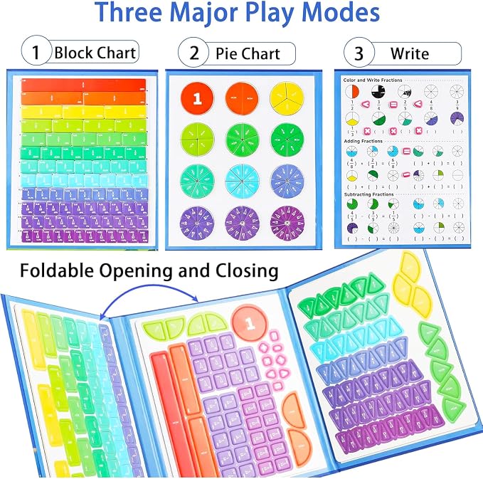 Magnetic Fraction Demonstration Book, 164PCS Magnetic Fraction Tiles, Fraction Manipulatives, Score Disk Demonstrator Math Puzzle Manipulatives for Elementary School, Learning Toys Set for Kids