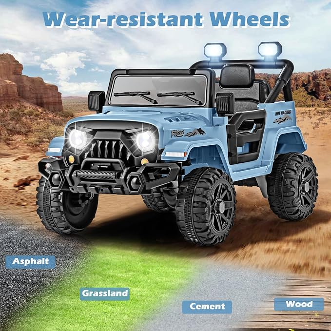 OLAKIDS Ride on Truck, 12V Battery Powered Electric Vehicle for Kids with Remote Control, Bluetooth, Power Display, LED Lights, Music Player, Ride on Toy for 3+ Boys Girls (Blue)