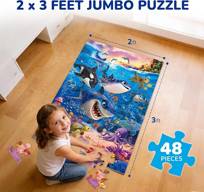 BenBen Floor Puzzles for Kids, 48 Piece 2 x 3 feet Underwater Ocean Puzzles for Kids Ages 4-6, Large Jigsaw Puzzles for Toddlers, Birthday Gift for Girls Boys