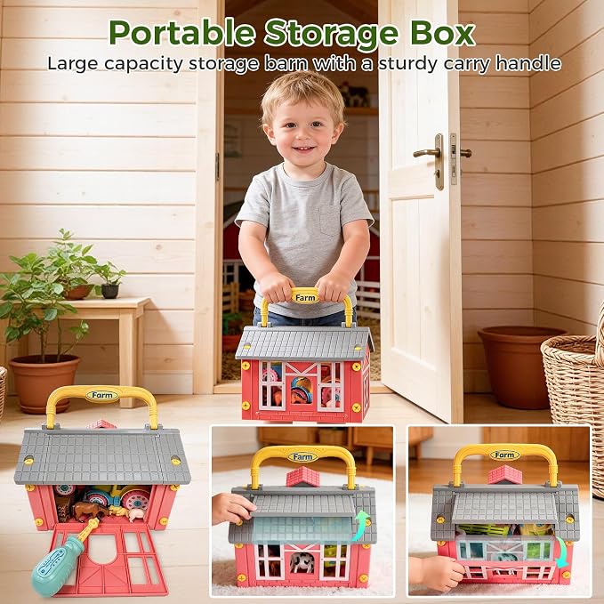 Farm Animals Toys for Kids 3+, DIY STEM Take Apart Tractor & Animal Figures, Montessori Farm Set with Barn Storage Case