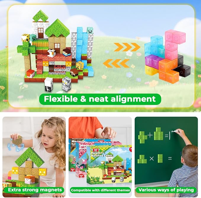 ToyUnited 200PCS Magnetic Blocks - Magnetic Building Blocks, Magnet Cubes Game, Stacking Forest Set, STEM Montessori Sensory Stacking Toys for Kids Boys and Girls Ages 3+ Birthday Gifts