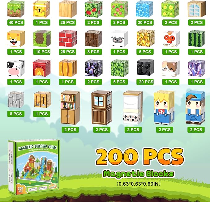 100PCS Magnetic Blocks, Magnetic Building Blocks, 0.78in Magnetic Building, STEM Game Stacking Toys for Kids, Birthday Gifts for Boys and Girls Age 3+ Years Old