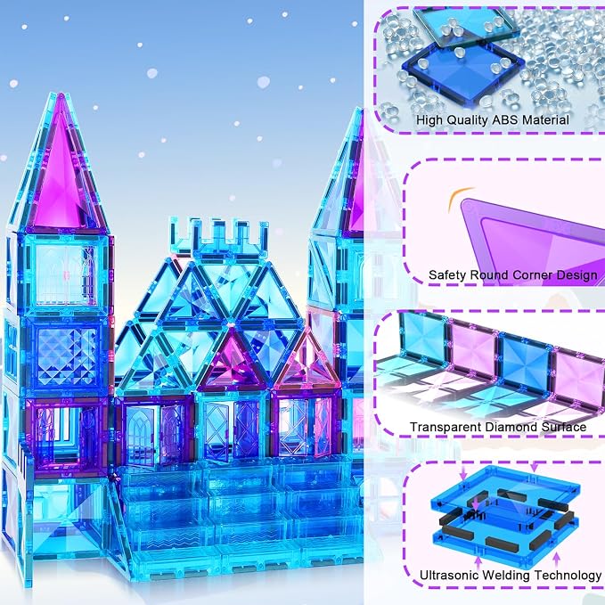 AFUNX Magnetic Tiles, 116PCS Magnet Building Blocks, 3D Diamond Magnetic Blocks, Construction Stem Toys for Kids, Educational Toys for Boys Girls Ages 3 4 5 6 7 8 (116 PCS)