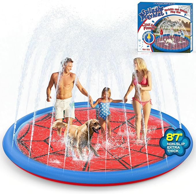 Non Slip Splash Pad for Kids and Dogs, 87'' Extra Large Splash Pad Outdoor Sprinkler for Kids, Dog Water Summer Toys Outdoor Toys for Toddlers 3-5 Ages 4-12