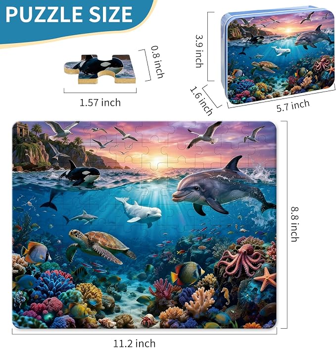 100 Pieces Puzzles for Kids Ages 4-8, Ocean World Educational Kids 100 Piece Puzzle, Children Jigsaw Puzzles Kids Puzzles, Educational Learning Puzzle Toys for Girls and Boys