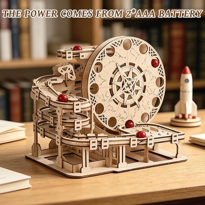 3D Wooden Puzzles for Adults Marble Run Model Building Kit, 178pcs Astrolabe Sphere with Red Marbles, DIY Craft Hobby Set, Creative Mechanical Puzzle Gift for Adult & Teens