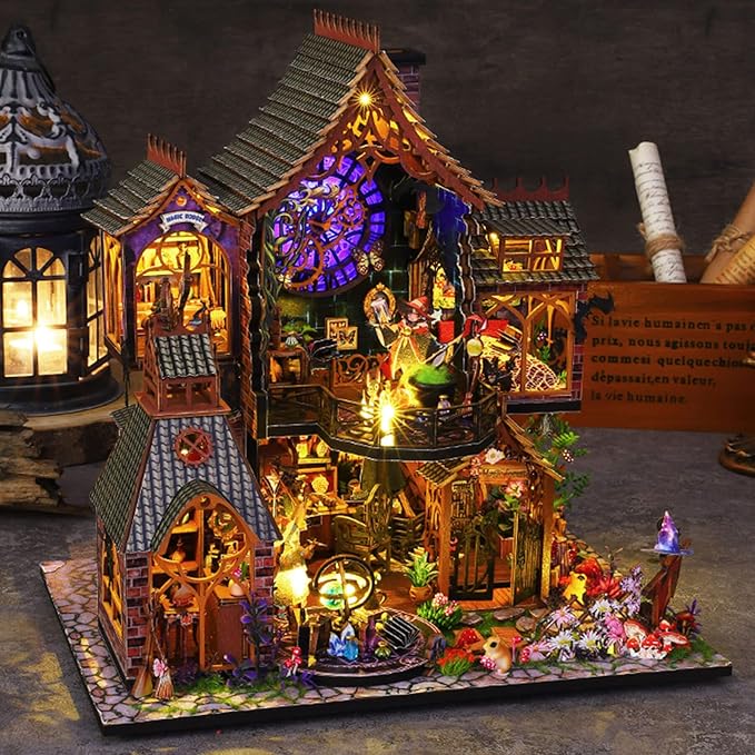 Fifijoy DIY Miniature Wooden Dollhouse Kit, DIY Miniature House Kit for Adults and Teens, DIY Mini Dollhouse Kit (Magic Spirit)