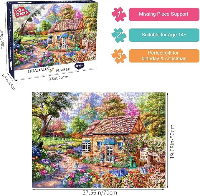 Jigsaw Puzzles for Adults 1000 Pieces, Home Interlock Perfectly No Dust, Home Decors Family Challenge Toys for Men Women Elders Seniors (27.5"x19.6"), 1:1 Poster