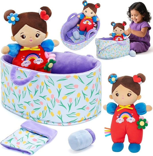 OUOZZZ 10" Soft Baby Doll Set, Hispanic Baby Doll Accessories Toys for 2 Year Olds Girls Birthday Gift, Interactive Pretend Playset for Preschool, Home