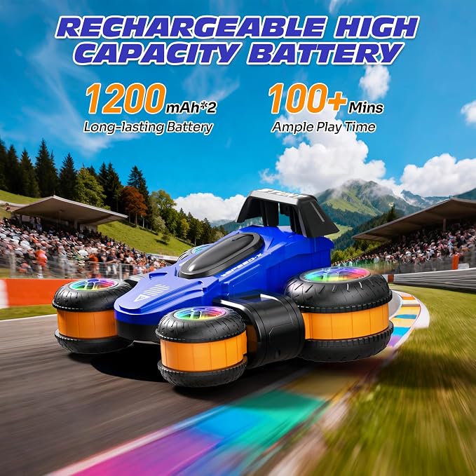 High Speed Remote Control Drift Car for Kids, 360 Degree Rotating Deformation Stunt RC Cars for Boys and Girls Ages 3-16, 4WD Drift RC Stunt Car with Light for Christmas, Birthday, Party Gifts (Blue)