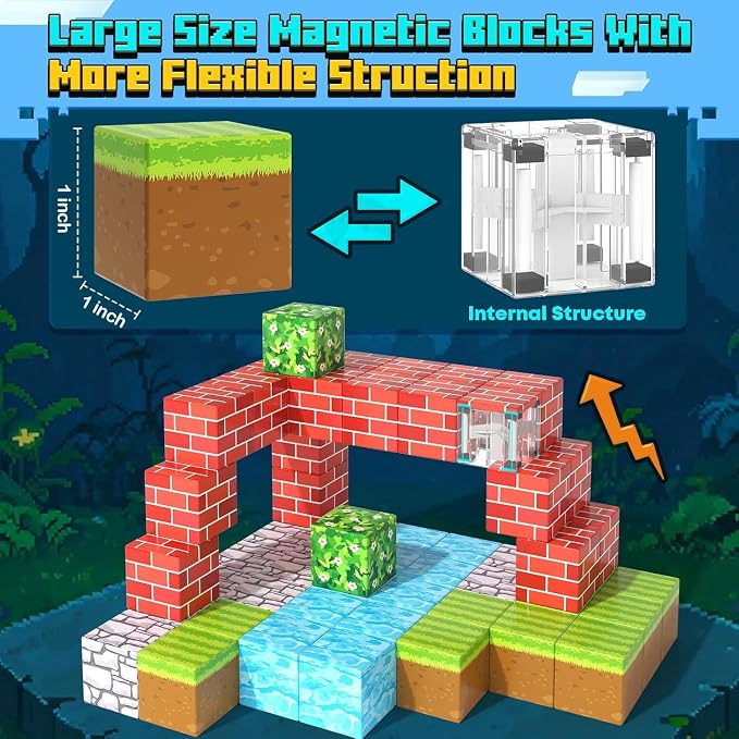 100PCS Large Magnetic Blocks 1 inch Magnets Building Craft, STEM Sensory Toys for Boys Girls 3+, STEM Educational Construction Toys for Kids 3-5 5-7 6-8, Classroom Learning Building Mine Magnet World