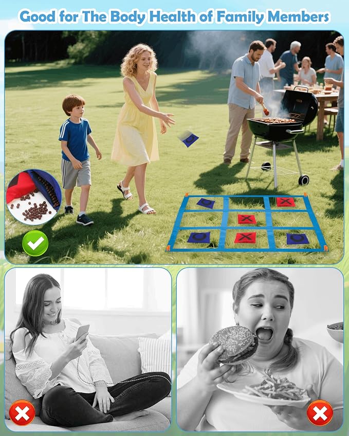 Outdoor Game Set, Kanosan Outside Giant Tic Tac Toe Bean Bag Toss Games,3 Legged Race Bands, Catch Tail Game, Field Day Birthday Party Family Reunion Carnival Yard Lawn Easter Games 28PCS