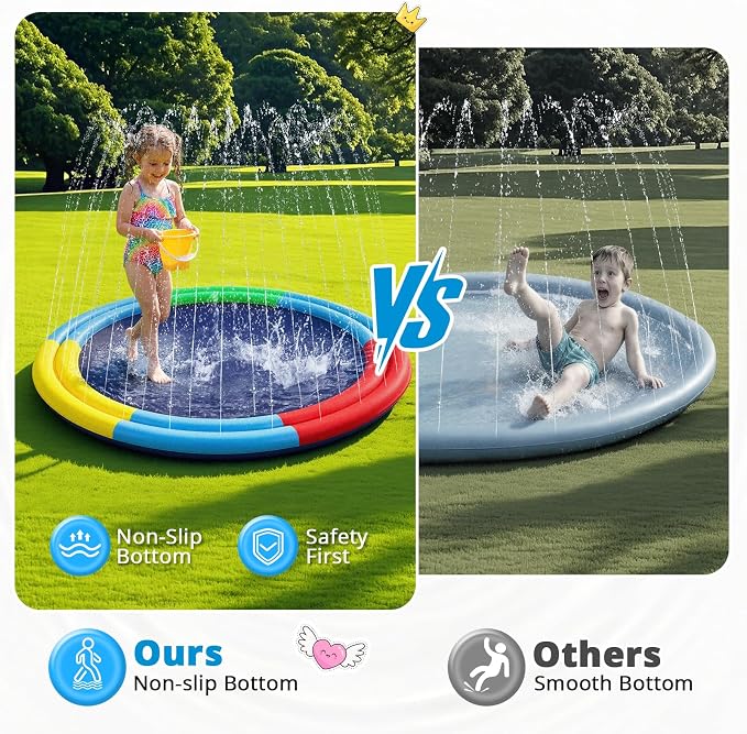 Large Splash Pad for Kids & Dogs, 78” Sprinkler Splash Pad with Dual Spray Tubes, Thick Non-Slip Water Play Mat for Backyard, Summer Outdoor Water Toys for Toddlers & Family