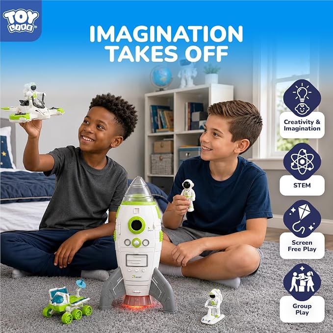TOY Life Space Rocket Toy for Kid, Shuttle with Astronaut Spaceship Planet and Car, for Boy 3 4 5 6 7 8, Birthday Gift for Age 3+