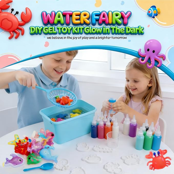 Magic Water Elf Toy Kits, Aqua Fairy Water Gel for Kids, 12 Gels 10 Molds, Squishies Squishy Toy Maker, Arts Crafts Magic Gel Water Pets Set for ages 3+ Girls Boys Toys Birthday Christmas Easter Gifts