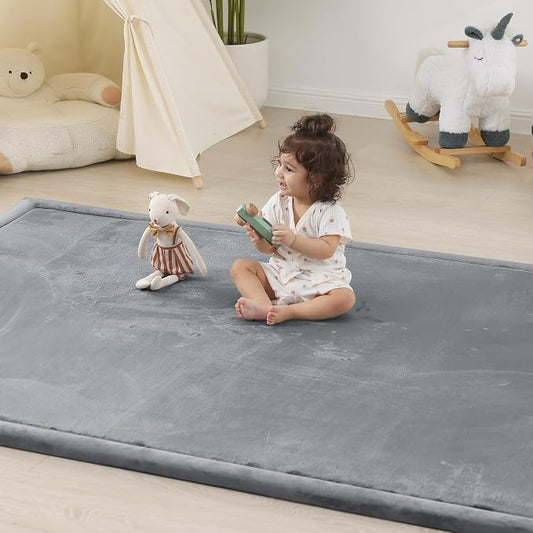 1.5" Thick Padded Baby Play Mat for Floor Tummy Time, Pro Soft Foam Activity Playroom Playmats, Easy Care with Non-Slip Safe for Infant Toddlers Crawling 71"x 79" (Dark Grey)