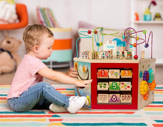 Battat – Wooden Activity Cube – CurioCity – Themed Activity Center – Educational Toys – Wooden Toys for Toddlers and Kids – 1 Year +