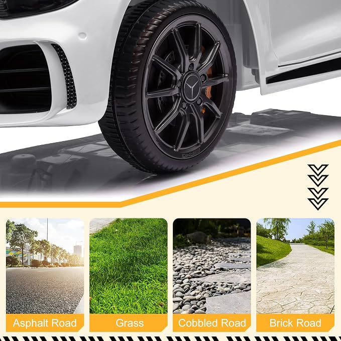 Winado 12V Ride on Car, Licensed Mercedes Benz AMG GTR Battery Powered Electric Vehicle, w/Parent Remote, Wider Seat, LED Lights, Openable Doors, MP3 Player, Smooth Start, 3 Speeds - White