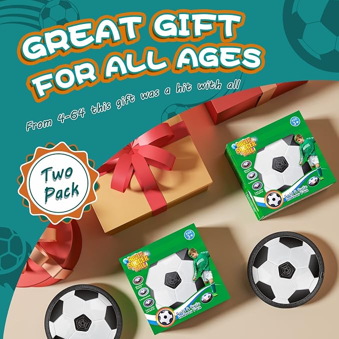 Ocditikl 2 Pack Hover Soccer Ball with 8 Pcs Batteries, Air Floating Soccer Toy with LED Lights & Foam Bumper, Indoor Games for Kids 4-8-12, Birthday Toys for 3 4 5 6 7 8 9 Year Old Boys Girls