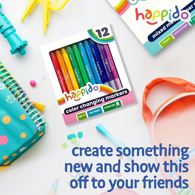 International Arrivals Double Sided Color Changing Marker Sets for Kids Happido, Set of 12 Chisel Tip Non Toxic Markers, Great School Supplies, Art and Stationery Set
