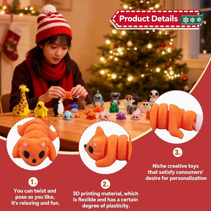 36pcs 3D Printed Animal Figurines Set, Articulated Animal Figurines,Fidget Toys, Flexible Desk Decor, Party Favor, Gifts for Girls and Boys, Office Desk Pets, Classroom Reward for Easter Basket Stuffers
