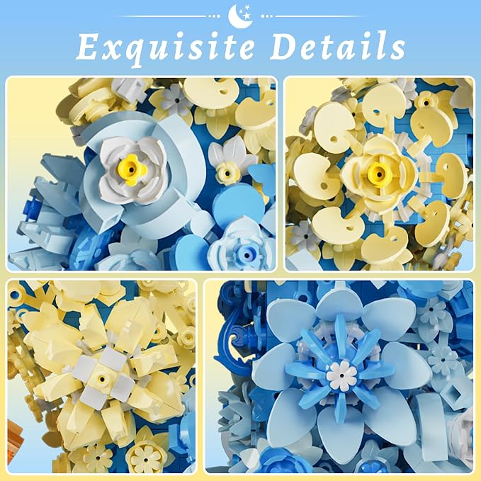 Blue Moon Flower House Building Set with Light, Botanical Collection Flowers Treehouse Builidng Block Kit, Compatible with Lego for Adults Home Décor (1750PCS)