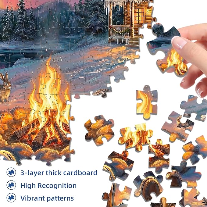Aurora Winter Cabin Puzzles for Adults 1000 Pieces,Impossible Hard Challenging Jigsaw Puzzles for Adults,Puzzle with Letters on Back Games,Peaceful Snowy Escape Wall Art Decor,Gifts for Boys Girls