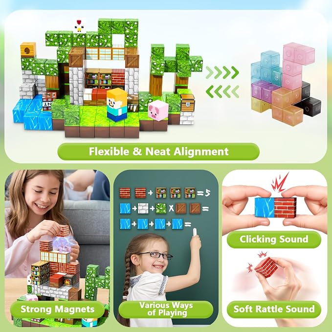 150PCS Magnetic Blocks - 0.8" Magnetic Building Blocks for Kids, STEM Toys, Educational Magnet Blocks, Magnetic Cubes Tiles, Christmas Birthday Gifts for Boys & Girls Ages 3 4 5 6 7 8 9 10