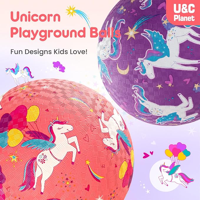 U&C Planet Playground Balls for Toddlers 1-3, 2 Pack 6 inch 8.5 inch Kickball for Kids Outdoor Indoor, Catoon Rubber Balls with Pump, Child Gift for Boys Girls 1-3 3-5 5-10