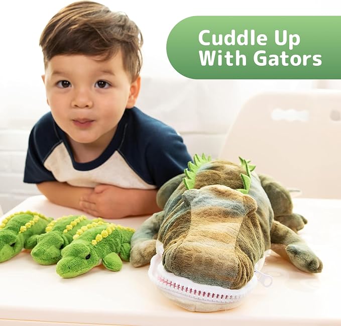 PREXTEX Stuffed Alligator Toy with 3 Baby Alligators - Alligator Plush Mommy with 3 Zippered Babies, Ideal Stuffed Animal for Boy or Girl Playtime - 3-5 Years