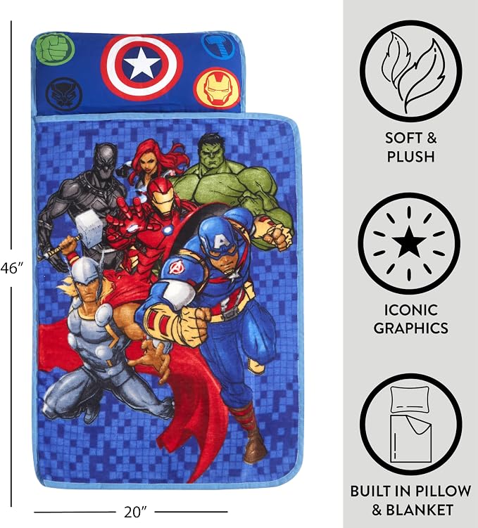 Super Soft Plush Toddler Quilted Nap Mat with Built in Blanket and Pillow