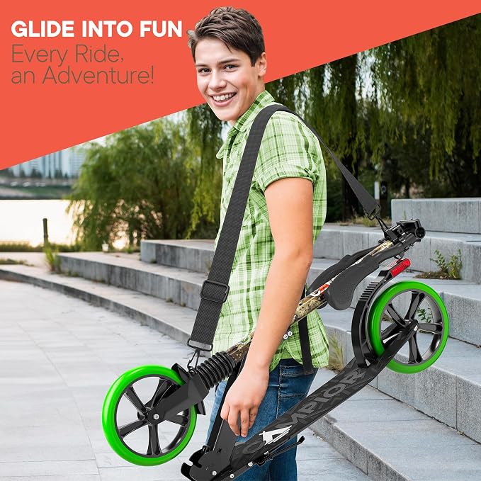 Campior Kick Scooter for Ages 6+, for Kids, Teens, and Adults, Max Load 240 LBS, Foldable, 8-inch Big Wheels for Kids and Adults, with Kickstand, 3 Adjustable Levels, Child Safety Approved, Graffiti