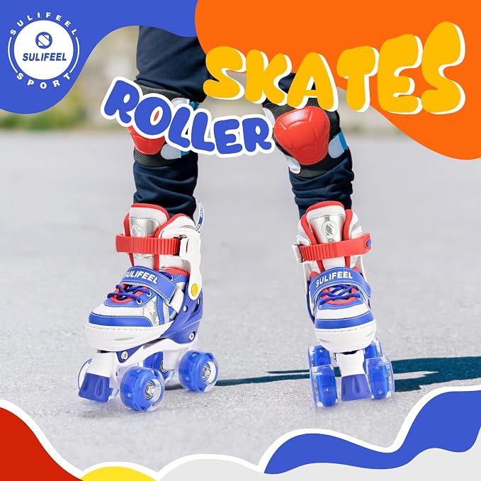 SULIFEEL Rainbow Unicorn 4 Size Adjustable Roller Skates for Girls Boys for Kids Ages 3-5 5-8 6-12 Children Skates Indoor Outdoor