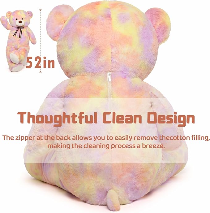 Tezituor Valentine Big Teddy Bear,52'' Giant Stuffed Animal,Large Soft Bear Plush Toy,Plushie for Warmth & Comfort for Girlfriend Girls Boys Girlfriend for Christmas, Birthday,Rainbow Yellow