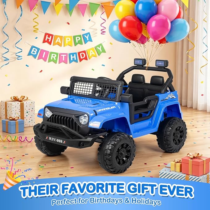 12V 7AH Kids Ride-On Truck Car, Electric Car with Parent Remote Control, Spring Suspension, LED Lights, Bluetooth, Music, Blue