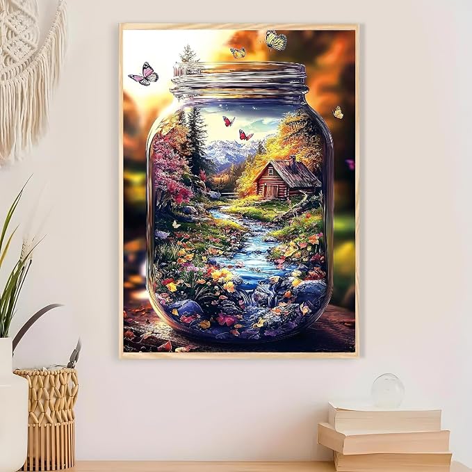 Paint by Numbers for Adults and Kids Beginner, Mountain Jar & Butterflies Painting by Number Kits On Canvas, Number Artist Paint by Number Kit DIY Oil Painting Acrylic Paints, Home Wall Decor Gift