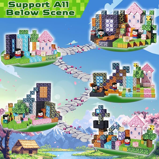 Goody King 200PCS Magnetic Building Blocks - Forest & Volcano Adventure Set, STEM Learning Toys for Kids Ages 3+, Strong Magnets, Creative Play, Birthday Gift for Boys & Girls