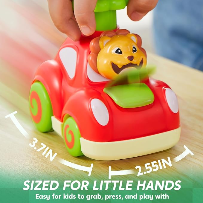 JOYIN Animal Toy Cars, Toddler Toys for Boys Girls, 4 Pack Press and Go Cars Including Elephant, Monkey, Giraffe and Lion, Wind Up Toddler Gift, Birthday Gift for Kids