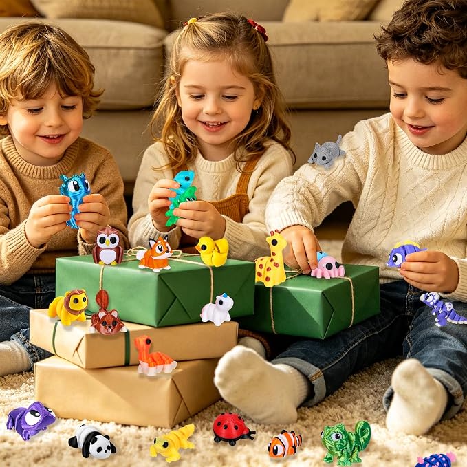 ywevyezc 52 Pcs 3D Printed Animals Set, Flexible Articulated Mini Sea Animal Figurines Fidget Toy Desk Pets, Ideal for Party Favors Birthday Gifts Office Desktop Home Decor