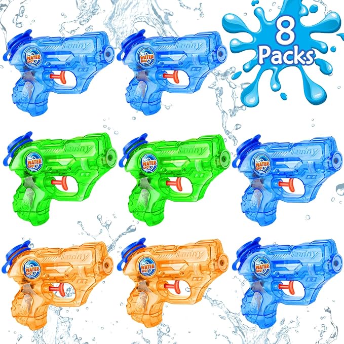 Mini Water Gun for Kids Toddler: 8 Pack Water Guns Soaker Squirts Blasters with Trigger for Boys Girls Summer Outdoor Swimming Pool Water Fighting Toys