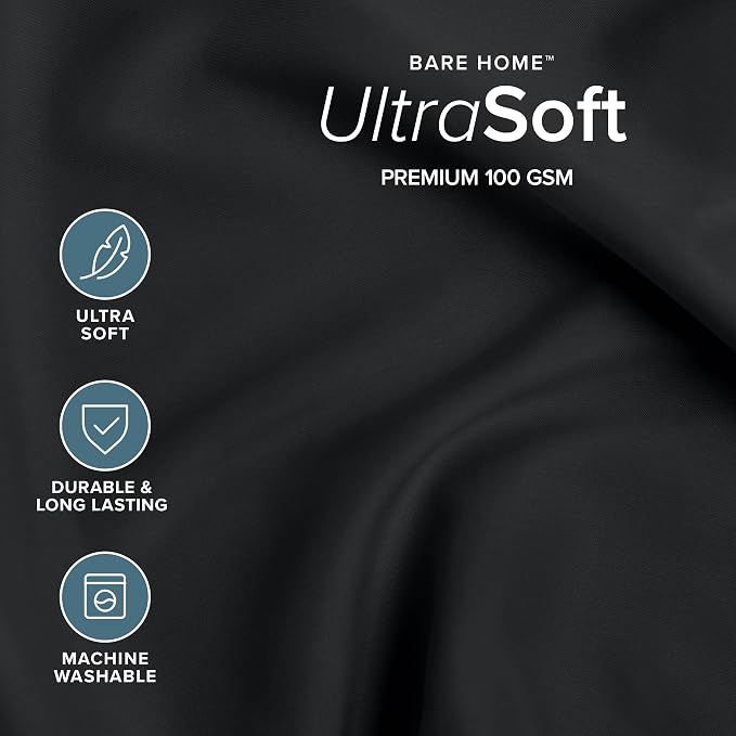 Bare Home Bed-in-A-Bag 7 Piece Comforter & Sheet Set - Full - Goose Down Alternative - Ultra-Soft 1800 Premium - Bedding Set (Full, Black/Black)