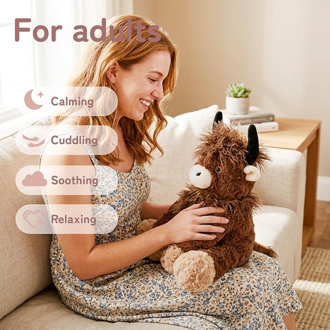 Niuniu Daddy 14" | 3.5 Pound Weighted Stuffed Animals Highland Cow, Weighted Plush Stuffy Realistic Scottish Cow Plushy for Kids Adults, Sitting Cuddly Toy Huggable Gift for Everyday Comfort