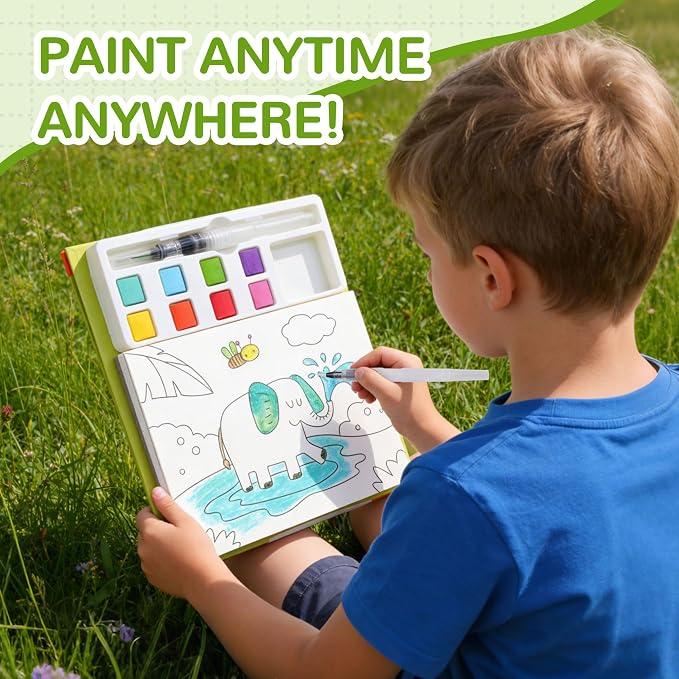 YPLUS Paint with Water Coloring Book for Toddlers, Mess Free Watercolor Painting Set with Brush, 26 Pages & 8 Color Palettes, DIY Art Craft Travel Toy Gift for Kids Ages 1-3 2-4 4-6 (Animals)